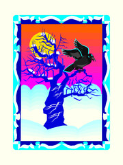 Frame with a tree and bird vector illustration