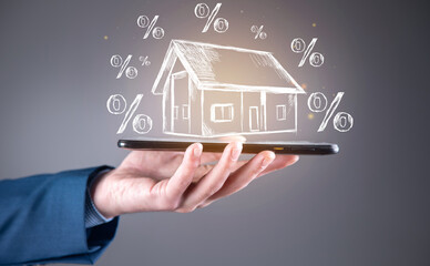 Real estate investment concept. touch virtual house icon