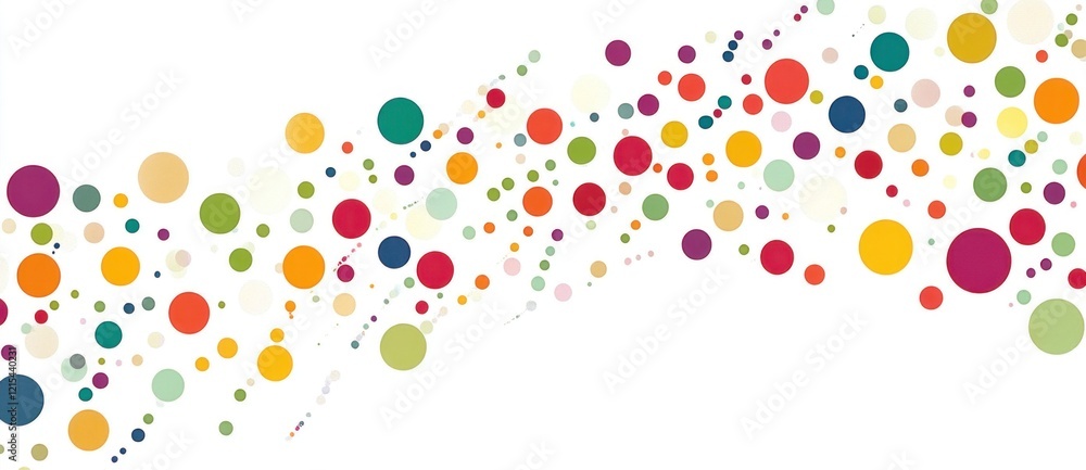 Poster colorful dots of various sizes and shades are connected by curved lines, forming a dynamic and engag
