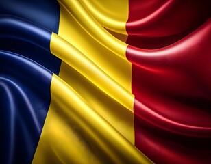 Fototapeta premium Vibrant Romania flag waving with luxurious satin texture - Patriotic and cultural symbol