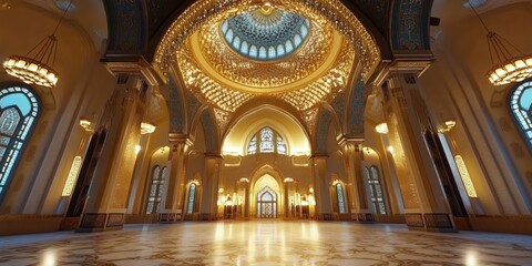 Obraz premium Grand Mosque Interior, Dome, Marble Floor, Golden Decor, Travel