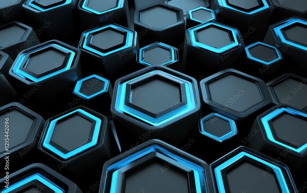 Poster abstract background with hexagons and a light blue color, a concept of technology or science generat