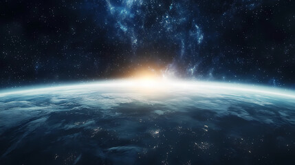 Stunning cosmic event with a bright comet blazing across the horizon above the earth's atmosphere. Blazing Horizon. Illustration