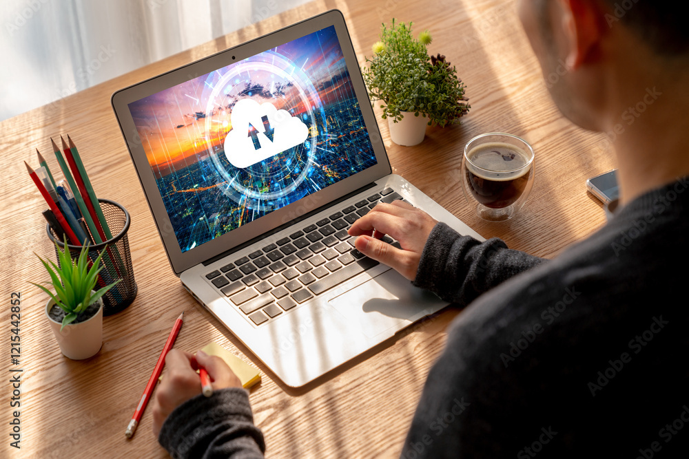 Poster cloud computing software for modish remote work and personal data storage