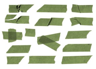 Collection of Torn Green Tape Pieces isolated from background