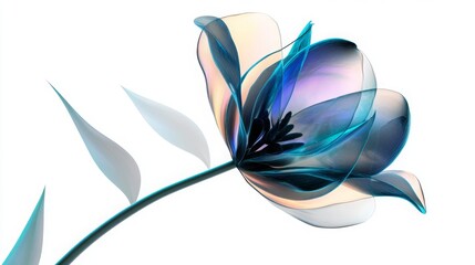 Tulip or peony Chrome liquid dreamcorel flower. 3D render, modern design. Isolated holographic futuristic floral icon. Y2K, brutalism retro futurism concept.
