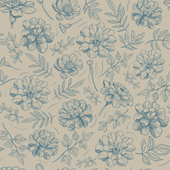 Seamless pattern, illustration mimosa, plant, vector sketches set, hand drawn floral design