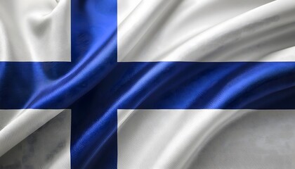 Vibrant Finland flag waving with luxurious satin texture - Patriotic and cultural symbol