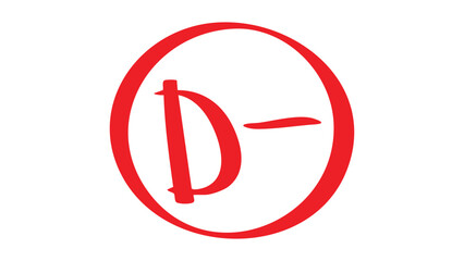 D- Grade Symbol – Handwritten Academic Mark in Red Circle