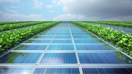 Green rooftop solar panels, city, renewable energy