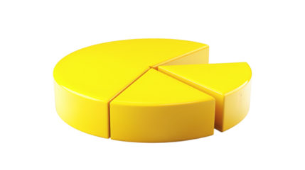 Yellow pie chart 3D render icon isolated on white background