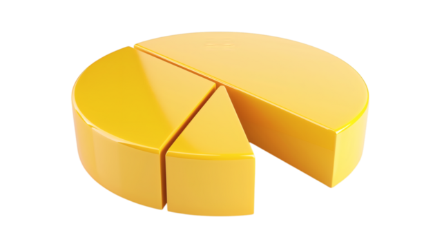 Yellow pie chart 3D render icon isolated on white background