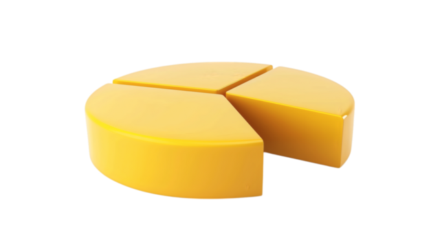 Yellow pie chart 3D render icon isolated on white background