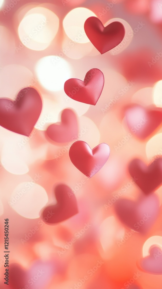 Poster floating hearts create a romantic and whimsical atmosphere in a soft background of warm colors