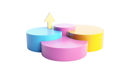 Yellow pink blue and purple chart 3D render icon isolated on white background