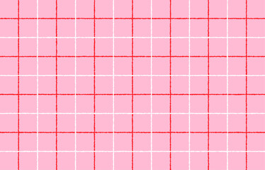 手書き感のあるオシャレなチェック柄（ピンク・赤）、シンプル、タッタソールチェック、二重格子、背景素材