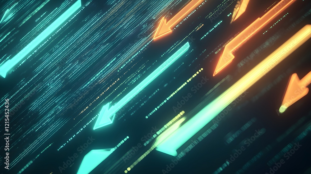 Poster glowing arrows moving across digital data streams