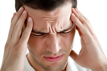 man holding his head discomfort