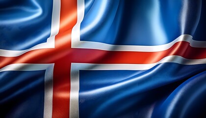 Fototapeta premium Vibrant Iceland flag waving with luxurious satin texture - Patriotic and cultural symbol