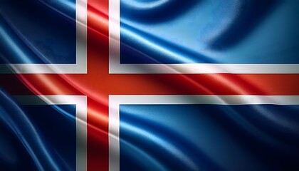 Obraz premium Vibrant Iceland flag waving with luxurious satin texture - Patriotic and cultural symbol