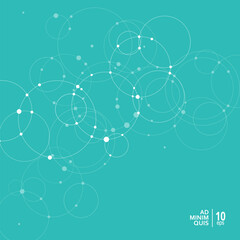 Abstract vector geometric illustration background with connected lines and dots and circles