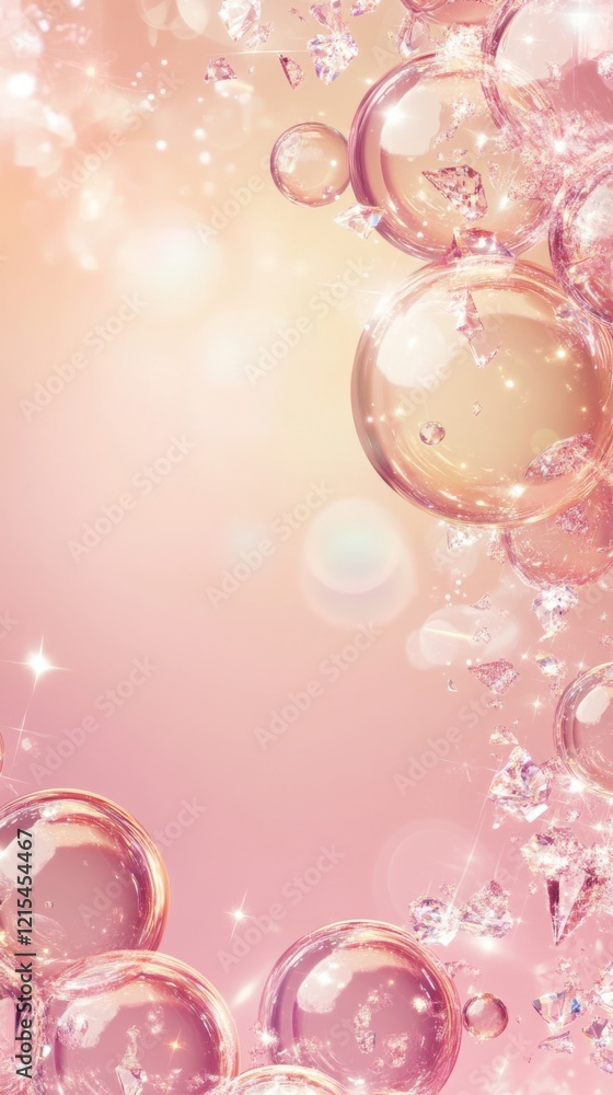 Poster bubbles and crystals create a dreamy atmosphere with soft hues of pink and warm light in this enchan