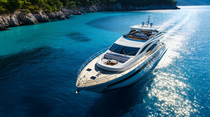 Fototapeta premium View of a motor boat. Luxury transportation. Vacation and holidays. Summer time for sea travel