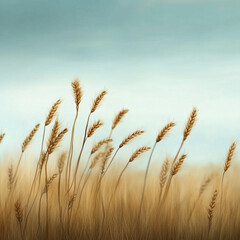 Fototapeta premium Golden wheat swaying under a blue sky in the field