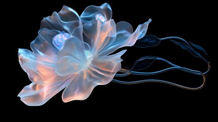 Dreamy Chrome liquid metal isolated Anemone flower element. Windflower 3D render modern design. Isolated holographic futuristic icon. Y2K, brutalism retro futurism