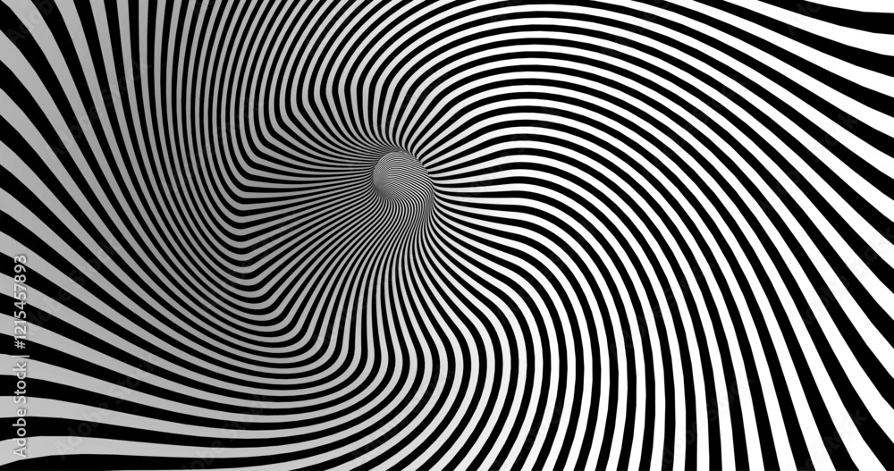 Poster vector black and white striped pattern that creates a 3d optical illusion with curved and distorted 