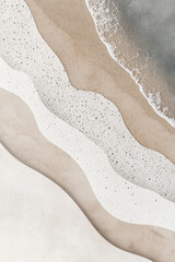 Obraz premium Aerial view of layered sandy beach with white waves and tranquil ocean