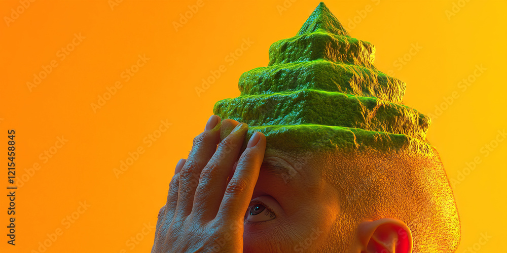 Aufkleber digital rendering of person with pyramidal headpiece