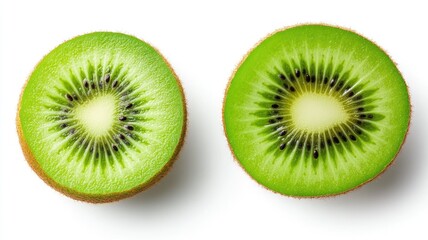 Fototapeta premium Fresh green kiwi halves showing seeds and vibrant flesh