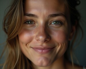 High quality portrait photo of a young woman, happy face, detailed face, cinematic shot