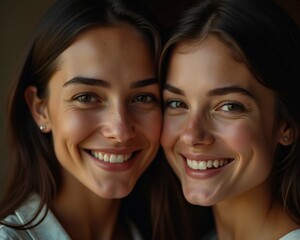 High quality portrait photo of two women, happy face, detailed face, cinematic shot