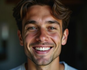 High quality portrait photo of a young man, happy face, detailed face, cinematic shot
