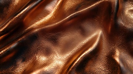Shiny metallic copper leather material forming gentle waves