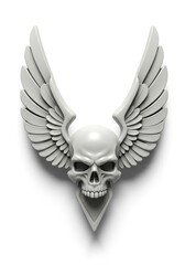 Fototapeta premium Winged Skull Emblem: Monochrome Graphic with Detailed Wings and Skull Design.