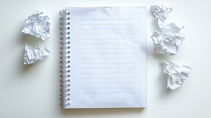 Blank notepad with crumpled paper