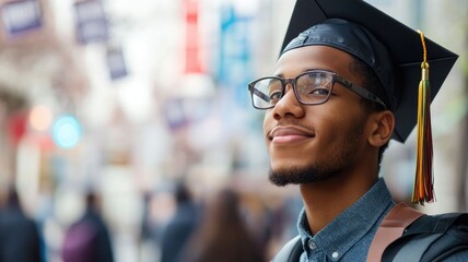 Fototapeta premium Confident young Black male graduate outdoors in cap and gown