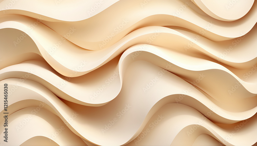Poster abstract background with smooth wave lines in a light brown color, 3d rendering illustration. design