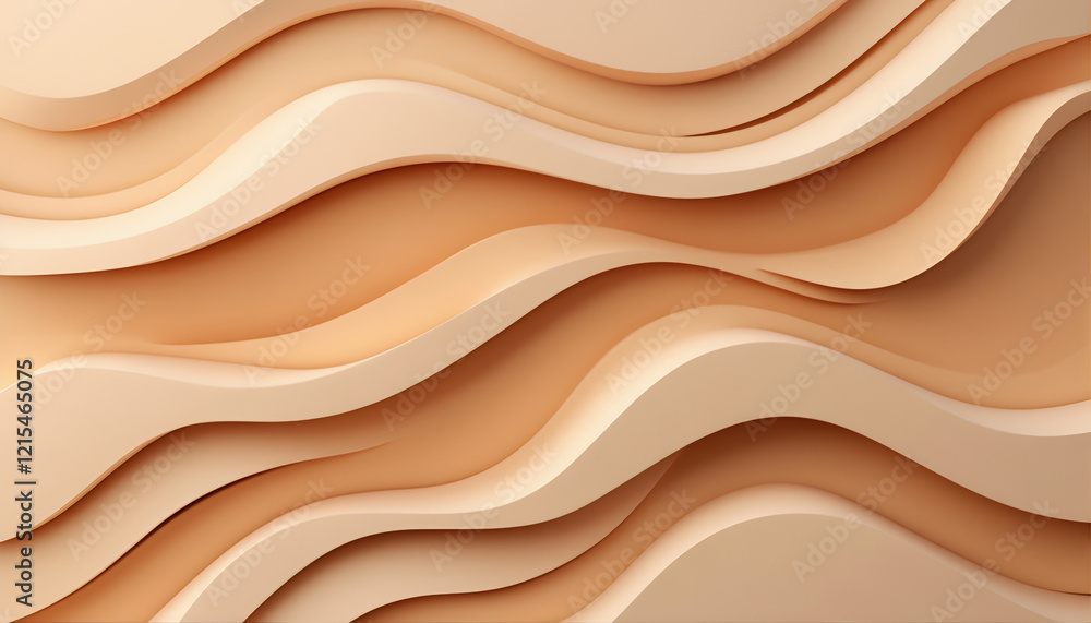 Poster abstract background with smooth wave lines in a light brown color, 3d rendering illustration. design