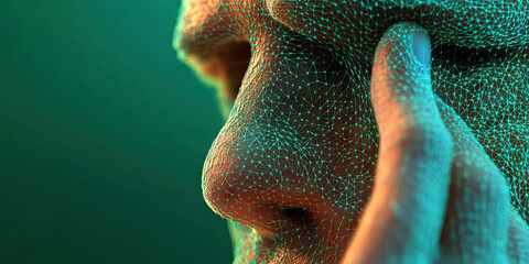 Human Nose and Finger with Network Mesh Overlay