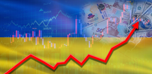 Ukraine financial growth on market graph. Ukraine economic growth on financial graph