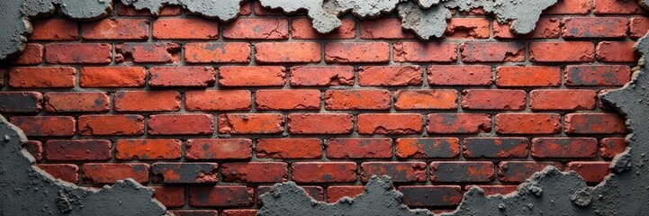Obraz premium Weathered brick wall with fading red hues and gray undertones, decay, erosion