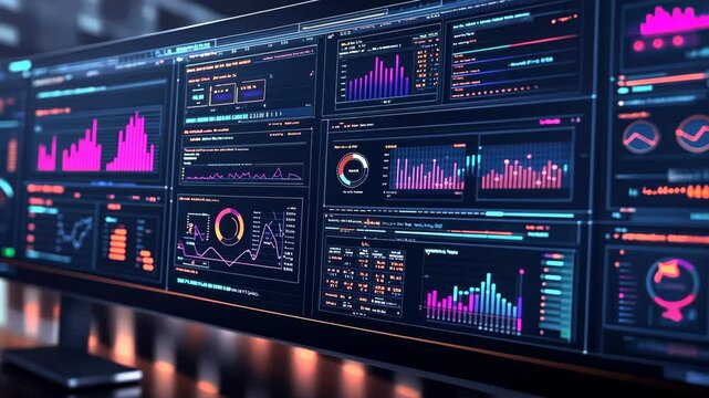 Dynamic data analytics dashboard visualization with interactive graphs and charts in motion
