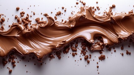 Fototapeta premium Swirling chocolate cream, studio shot, cocoa crumbs background, food advertising