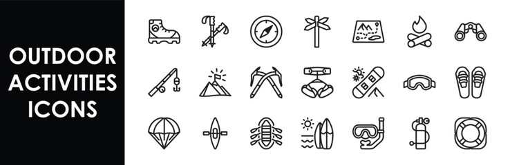 Outdoor Activities icons. Set of editable line icons. Vector illustration