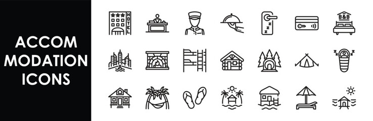 Accommodation icons. Set of editable line icons. Vector illustration