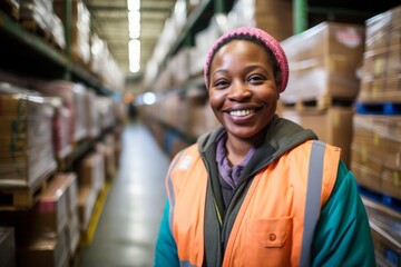 Portrait of a middle aged female African American warehouse worker